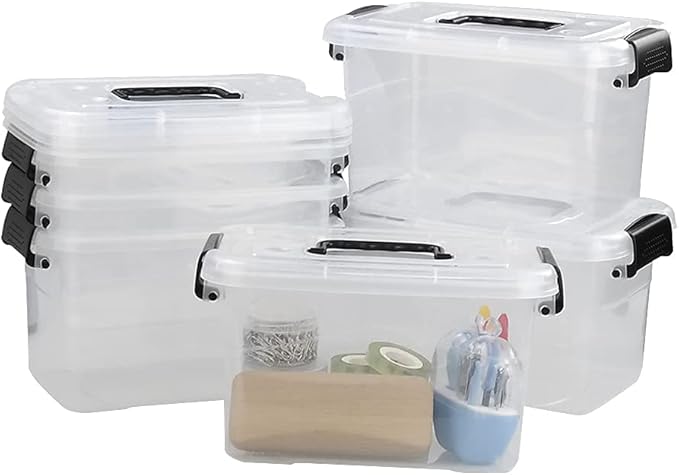 6 Quart Small Clear Storage Box, 6 Packs Small Plastic Storage Tote Boxes
