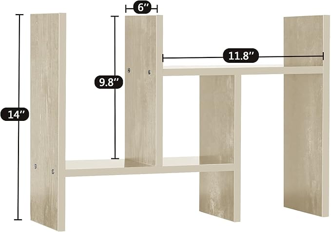 J.M.Deco Desktop Organizers and Storage for Office, Adjustable Desk Organizer Shelf Double H Display, True Natural Stand Shelf, Desktop Organizer White Wood Tone-NeatNest