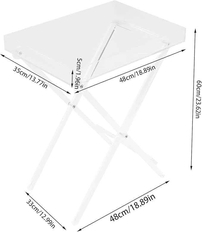 Foldable Acrylic Table,19in X-Shaped Stand Foldable Tray Table,Tv Snack Tray,Clear Tone,Load Capacity 7kg/15.5 Lbs,for Small Space, Fit Indoor Dining/Place The Computer. (Clear)