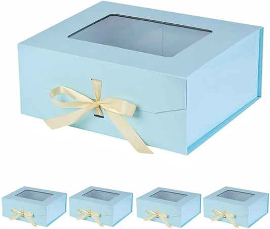 5 Pcs Blue Gift Box for Presents with Ribbon 13.2x11x5.3 Inches Clear Gift Box with Window Magnetic Closure Gift Boxes with Lids-NeatNest