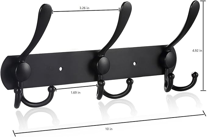 Coat Rack Wall Mounted,3 Tri Stainless Steel Coat Hook for Coat Hat Robes Towel in Mudroom Entryway (Black, 2 Pack 3 Hook)-NeatNest