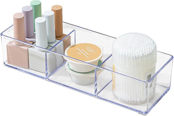 carrotez 3 Compartment Clear Plastic Drawer Organizer for Makeup, Bathroom, Desk, Vanity-NeatNest