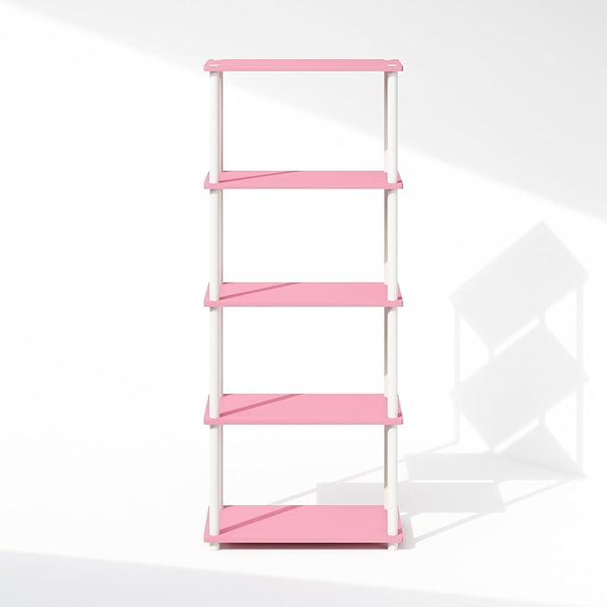 Furinno Turn-N-Tube 5-Tier Multipurpose Compact Bookcase, Pink/White-NeatNest