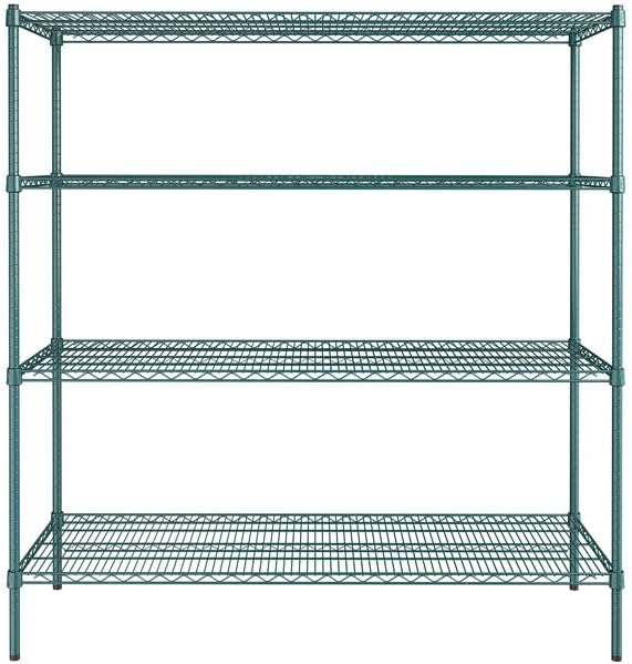 21" x 60" NSF Green Epoxy 4-Shelf Kit with 64" Posts, Heavy Duty Storage Shelving, Wire Shelving Kit, NSF Commercial Storage Rack Unit
