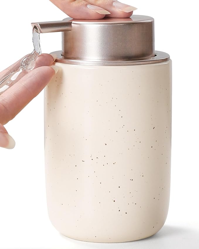 BosilunLife Lotion Pump Dispenser - Aprcot Soap Dispenser Bathroom Ceramic Dish Liquid Soap Dispenser for Kitchen, Bathroom Countertop Soap Dispensers (Apricot, Liquid Pump)-NeatNest