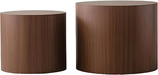 Nesting Coffee Table Set of 2 Wood Circle Drum Coffee Tables Set Contemporary Fluted Coffee Table Round Wooden Coffee Tables for Living Room & Small Space (Dark Brown)