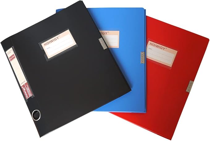 Foldable A4 Document Box with Lid, Pack of 3 Plastic Archive Cases, 31x24x4cm, File Folder Organizer Document Storage File Boxes for Office, School, Letter Size Paper (Multicolor)