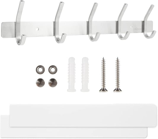 Coat Rack Wall Mounted,Stainless Steel Silver Towel Racks with 5 Hooks for Bathroom Kitchen Bedroom Door-NeatNest