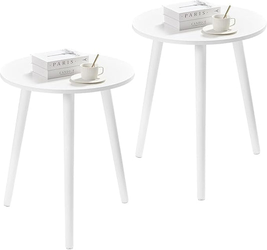 Apicizon White Round Side Tables Set of 2, White Nightstand Coffee End Tables for Living Room, Bedroom, Small Spaces, Modern Home Decor Bedside Table with Natural Wood Legs, 16.5 Inches-NeatNest