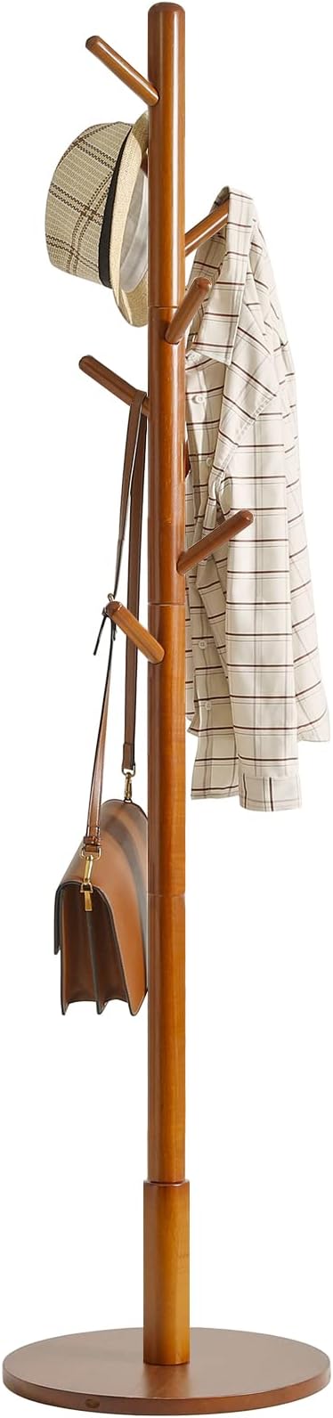 IBUYKE Coat Rack Stand, Freestanding Coat Tree with Solid Round Base and 8 Hooks, Easy Assembly Wooden Coat Hanger, Clothes Rack for Hallway Entryway, Living Room, Bedroom, Office, Brown WD-113-NeatNest