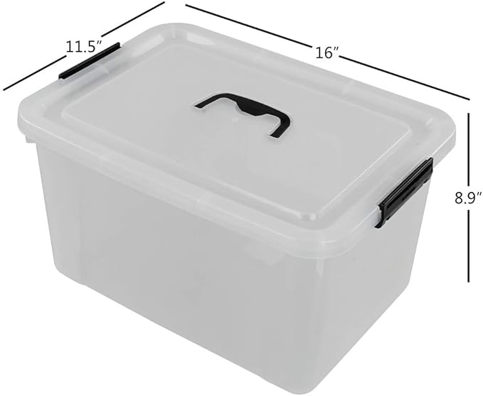 Begale 17.5 Quart Plastic Large Storage Container, Clear Latch Bin with Handle and Lid, 4-Pack-NeatNest