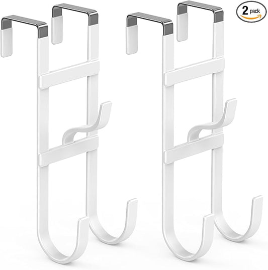 FYY Over The Door Hooks - 2 Pack Heavy Duty Triple-Hook Organizer Hanger with Non-Slip Rubber for Towels, Clothes, Hats & Bags Use in Bathroom, Bedroom, Kitchen - Fits Interior Doors Up to 1.6" White