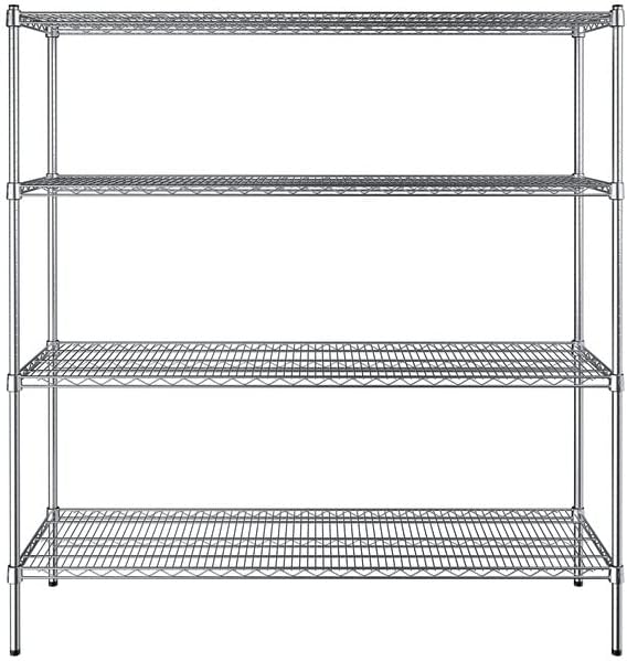 18" x 60" NSF Chrome 4-Shelf Kit with 64" Posts, Heavy Duty Storage Shelving, Wire Shelving Kit, NSF Commercial Storage Rack Unit