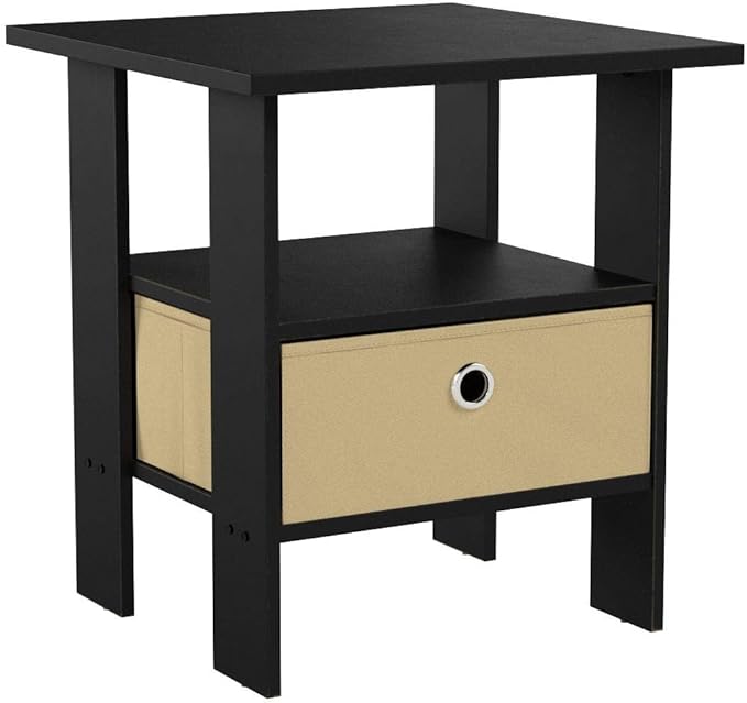 Furinno Andrey Set of 2 End / Side Table / Night Stand / Bedside Table with Bin Drawer, Espresso