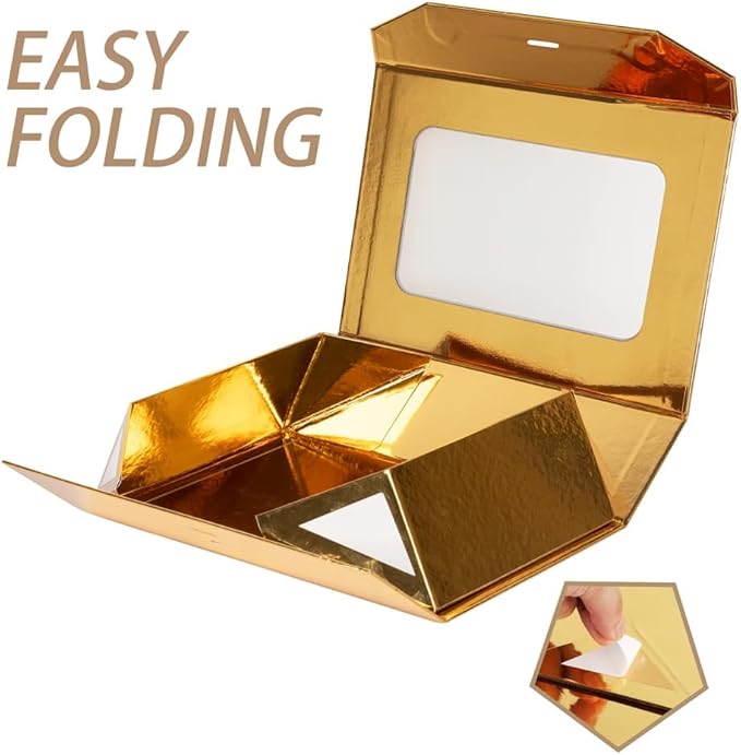 Gold Gift Box for Presents with Ribbon 10.8x7.5x3.5 Inches Clear Gift Box with Window Magnetic Closure Gift Boxes with Lids-NeatNest
