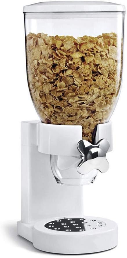 Cereal Dispenser Countertop, Plastic Single Control Candy Dispenser for Storing Coffee Beans, Kitchen Dry Cereal Dispenser (White)-NeatNest