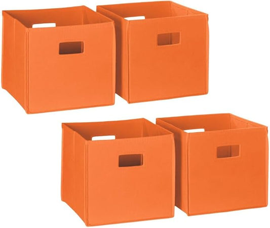 RiverRidge Folding Storage Bins with Handles Orange Cube Storage Organizer for Closet, Bedroom & Playroom - Closet Organizers and Storage Set of 4-NeatNest