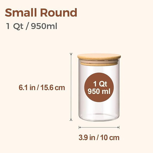 ComSaf 1 Qt Glass Storage Containers with Lids, Glass Jars with Lids, Clear Food Storage Jar, Round Canister Set of 6, Pantry Organizers for Cookie Pasta Flour Rice Tea Coffee Bean-NeatNest