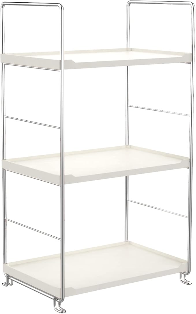 3-Tier Bathroom Countertop Organizer -Makeup Organizer -Corner Storage Shelf- Kitchen Spice Rack Standing Shelf-Great for Vanity, Bathroom, Bedroom, Kitchen (Silver & White)-NeatNest