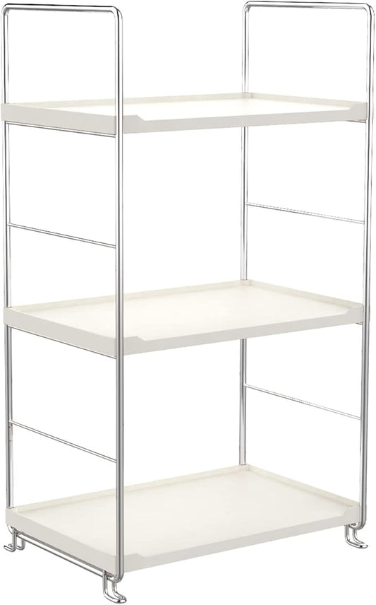 3-Tier Bathroom Countertop Organizer -Makeup Organizer -Corner Storage Shelf- Kitchen Spice Rack Standing Shelf-Great for Vanity, Bathroom, Bedroom, Kitchen (Silver & White)-NeatNest