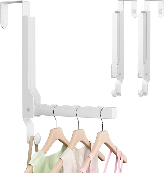 2 Pack Over The Door Hanger Foldable Over The Door Hooks Hanger，Over The Door Drying Rack for Laundry, Rust-Resistant Door Hanger Hook，Clothes Drying Rack for Dorm，White