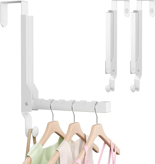 2 Pack Over The Door Hanger Foldable Over The Door Hooks Hanger，Over The Door Drying Rack for Laundry, Rust-Resistant Door Hanger Hook，Clothes Drying Rack for Dorm，White