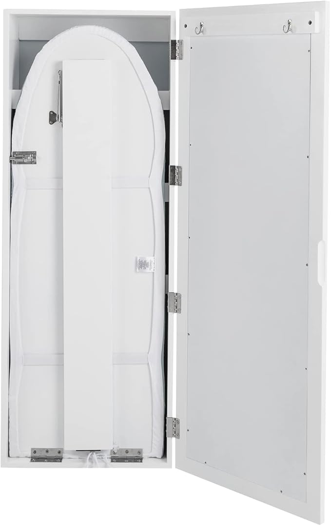 Wall-Mounted Ironing Board Cabinet, Ironing Board Holder with Mirror, Hidden Ironing Board, Ironing Board with Support Leg, Suitable for Home, Apartment