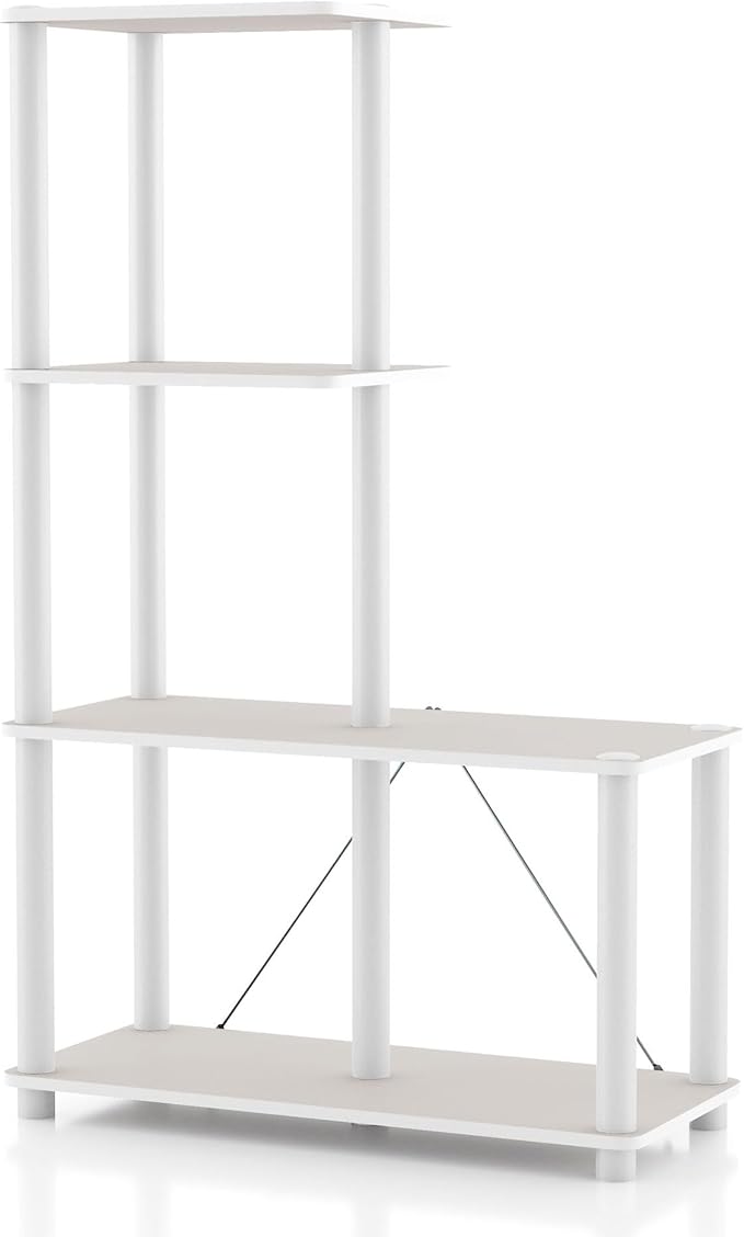 HOMES: Inside + Out Apexa Modern 4-Cube Ladder Shelving Units, Collectibles Display Shelves, Easy Assembly Standing Shelf, Home Storage Organizer for Living Room, Bedroom, Office, Taupe Grey