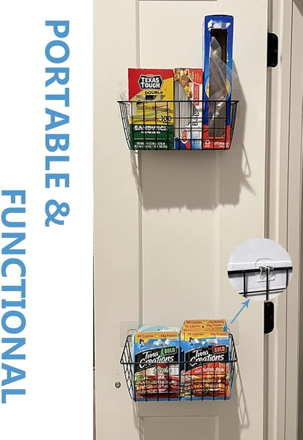 MaraFansie Over the Cabinet Door Organizer Wall Wire Baskets Hanging Kitchen Basket Shelf for Cabinet & Pantry Organization and Kitchen, Bathroom, Bedroom Storage, with Adhesive, 4 Pack-NeatNest