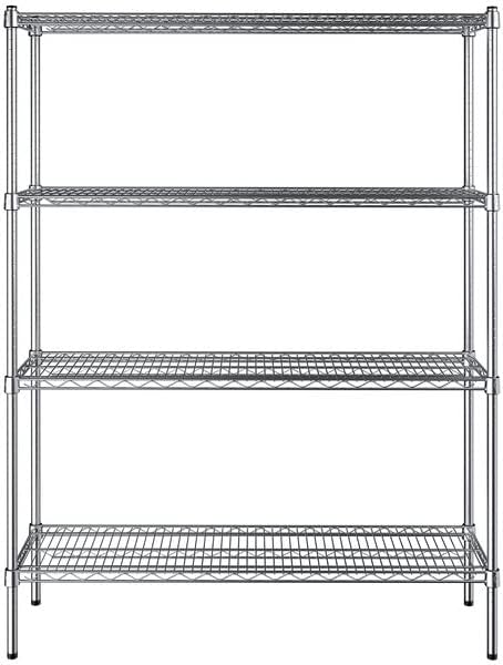 14" x 48" NSF Chrome 4-Shelf Kit with 64" Posts, Heavy Duty Storage Shelving, Wire Shelving Kit, NSF Commercial Storage Rack Unit