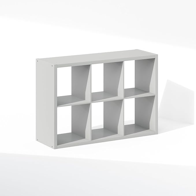 Furinno Cubic Open Back Multipurpose Clothing & Closet Storage Organizer Shelf, 6-Cube, Light Grey