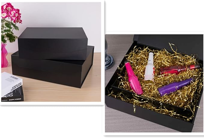 Black Extra Large Gift Box with Lid 4 Pcs 16.5 x 13 x 5.3 Inches, Gift Box large Black Gift Boxes for Presents Clothes Robe Wedding Dress Sweater,Reusable Foldable Bridesmaid Proposal Box（Matte）-NeatNest