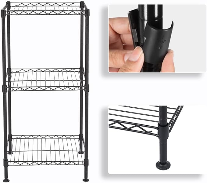 3-Tier Adjustable Metal Storage Rack Wire Shelving Unit for Pantry, Closet, Kitchen, Laundry, Bathroom (Black, 2-3-Tier)