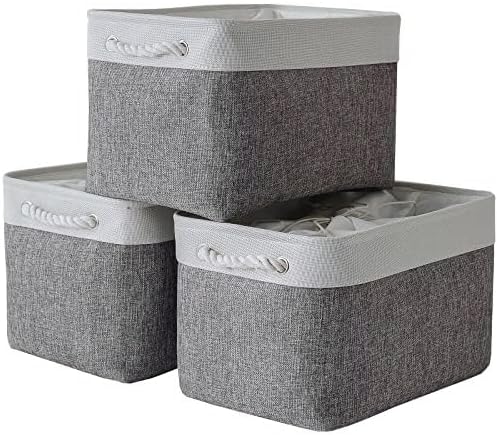 TheWarmHome Storage Baskets for Organizing, X Large - 3 Pack 17.7L×13.8W×9.8H in Foldable Storage Bins for Shelves, Fabric Storage Box for Closet Nursery Toy Gift (White & Grey)-NeatNest