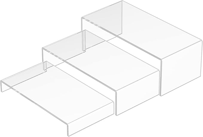 Acrylic Risers Display Stands 3pcs, Rectangular Dessert Table Display Set, Clear Display Shelf for Funko Pop, Collectibles, Retails, Shoes, Plants, Home Decors, Decoration - 7.5''x8''x8.5''-NeatNest