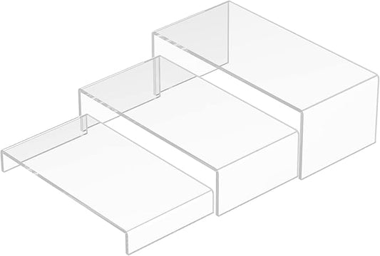 Acrylic Risers Display Stands 3pcs, Rectangular Dessert Table Display Set, Clear Display Shelf for Funko Pop, Collectibles, Retails, Shoes, Plants, Home Decors, Decoration - 7.5''x8''x8.5''-NeatNest