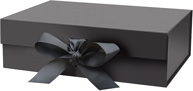 10.5"X7.5"X3.1" Black Magnetic Gift Box with Lid and Ribbon for Presents-NeatNest