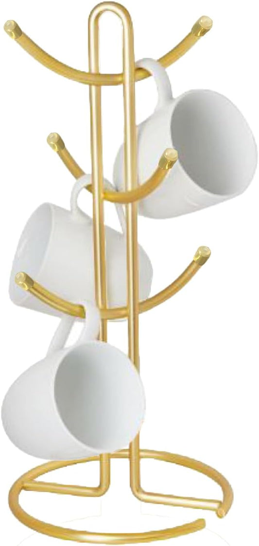 FitWell Mugs Holder, Mug Tree, Coffee Mug Holder, Coffee Mug Tree, Mug Organizer for Cabinet, Mug Holder Stand, Coffee & Tea Cup Storage Rack (Gold, 6 Mugs (15"H))-NeatNest