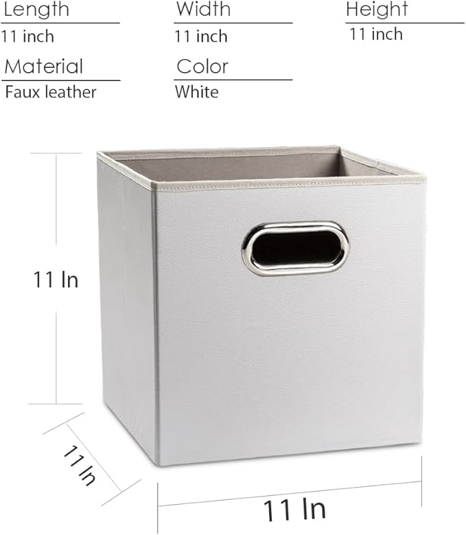PRANDOM Leather Foldable Cube Storage Bins 11x11 inch [4-Pack] Fabric Storage Baskets Cubes Drawer with Cotton Handles Organizer for Shelves Nursery Closet Bedroom Clothes Cream-NeatNest