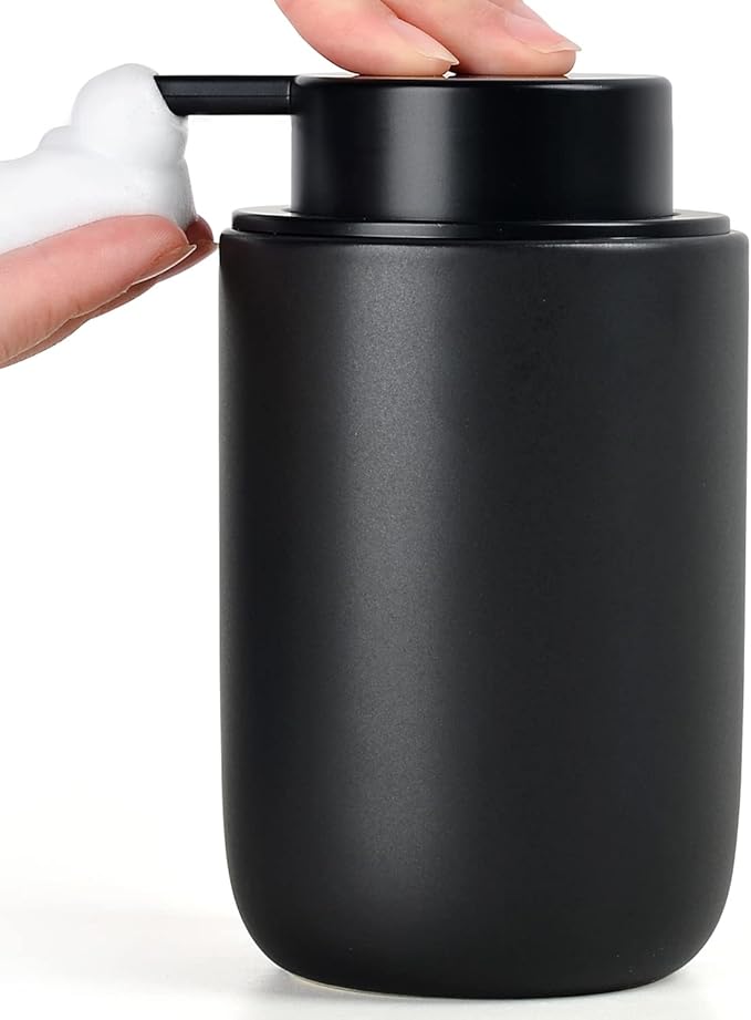 BosilunLife Black Foam Soap Dispenser - Ceramic Foaming Hand Wash Dispenser for Bathroom Modern Farmhouse Small Soap Dispenser Lotion Hand Pump Dispenser for Kitchen Sink-NeatNest