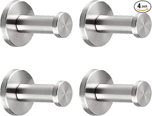 Bathroom Towel Hooks, 4 Pack Round Coat Hooks, Sturdy Wall Mounted Robe Hook, SUS 304 Stainless Steel Heavy Duty Clothes Hanger, Wall Towel Hooks for Bathroom Bedroom Kitchen (2 in, Brushed)