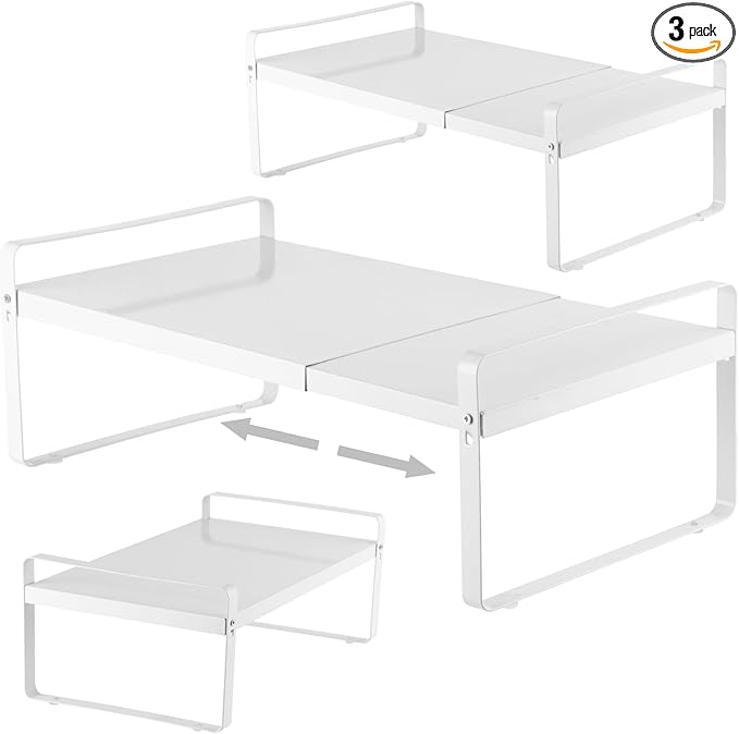 3 Pack Expandable Cabinet Shelf Organizer Kitchen Shelf Riser Stackable Pantry Shelves Kitchen Organizers and Storage Metal Spice Rack Countertop Organizer Cupboard Adjustable Shelfs Desk Rack Shelf-NeatNest