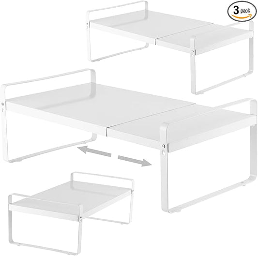 3 Pack Expandable Cabinet Shelf Organizer Kitchen Shelf Riser Stackable Pantry Shelves Kitchen Organizers and Storage Metal Spice Rack Countertop Organizer Cupboard Adjustable Shelfs Desk Rack Shelf-NeatNest