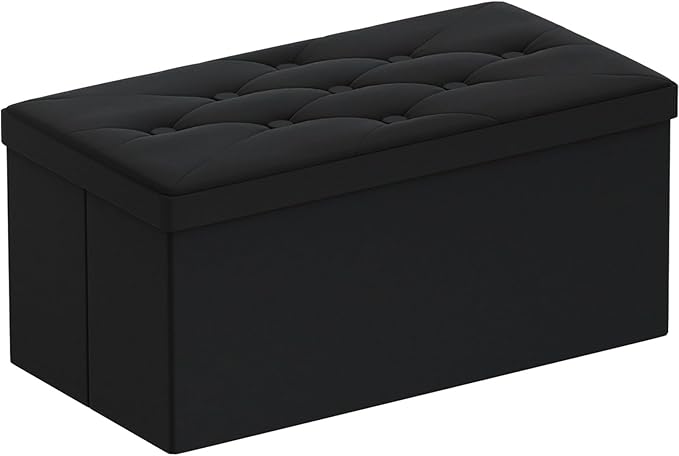 BRIAN & DANY Folding Storage Ottoman Bench, Ottoman with Storage, Foot Rest, Benches Seat for Bedroom, Living Room, Entryway, Long Shoes Bench, 15.7" x 31.5" x 15.7" Black-NeatNest