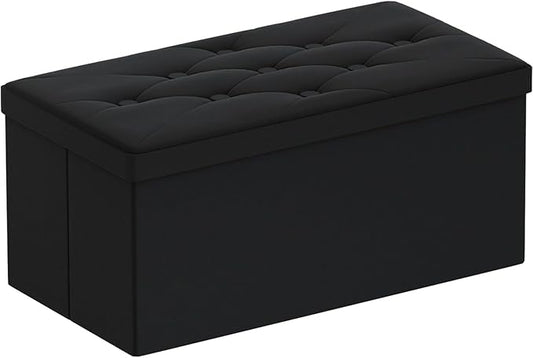 BRIAN & DANY Folding Storage Ottoman Bench, Ottoman with Storage, Foot Rest, Benches Seat for Bedroom, Living Room, Entryway, Long Shoes Bench, 15.7" x 31.5" x 15.7" Black-NeatNest