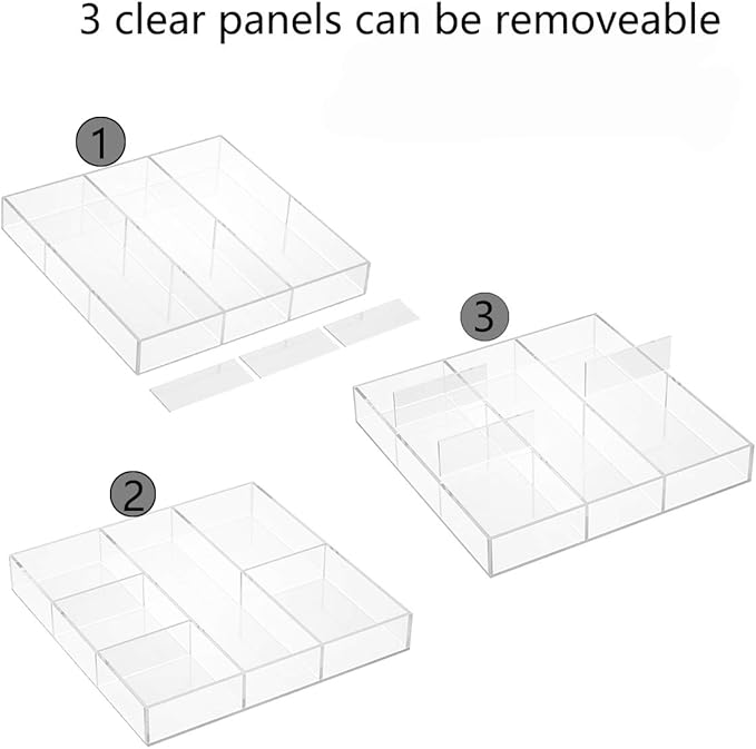 HIIMIEI Acrylic Drawer Organizer, 6 Section Clear Makeup Tray Organizer for Drawer Office Bedroom(11.8x11.8 inch)-NeatNest