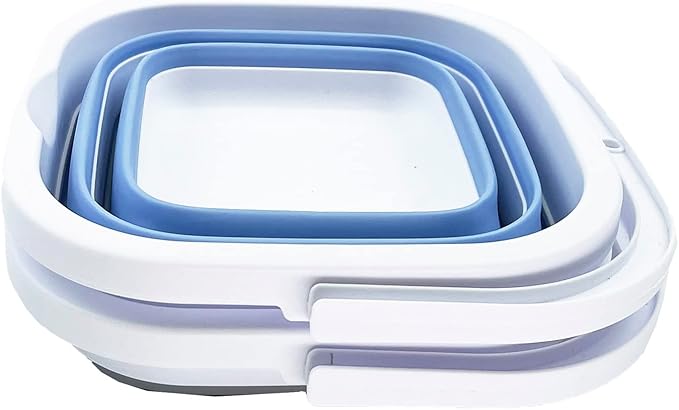 SAMMART Collapsible Rectangular Cleaning Bucket 5L (1.3 Gallon)- Foldable Camping Beach Sand Water Pot Pail- Portable Space Saving Tub for Household, Outdoor Car Washing (Grey + Baby Blue (Set of 2))-NeatNest