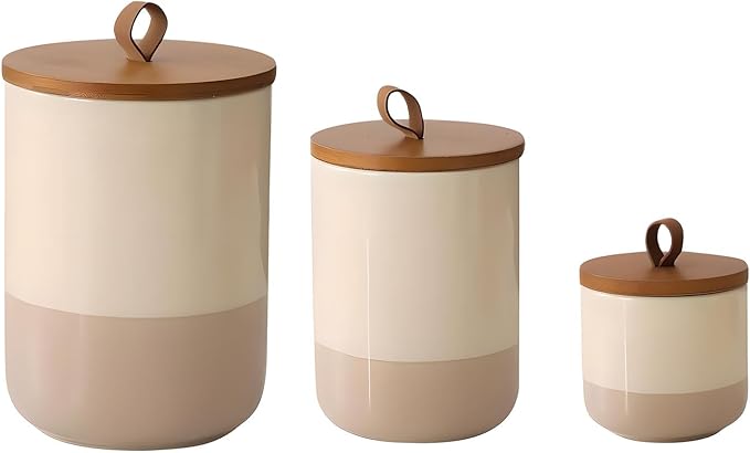 Ceramic Canister Set with Airtight Seal Lid, Kitchen Canisters for Countertop, Canisters Sets for Flour, Coffee, Bean, Sugar, Tea, Spices and More, Home Decor (Set of 3)-NeatNest