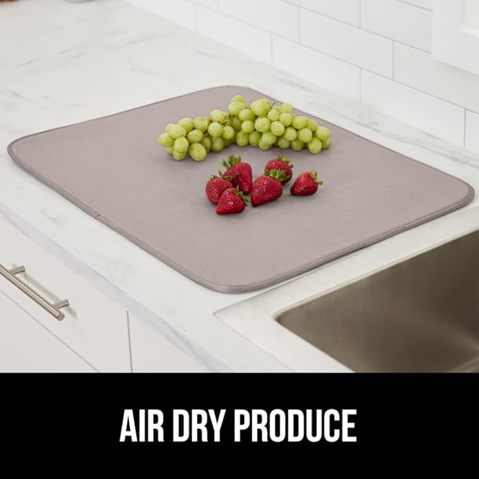 GORILLA GRIP Ultra Water Absorbent Microfiber Dish Drying Mat, Quick Dry Thick Mesh, Slip Resistant Pad for Sink Dishes or Under Rack, Kitchen Counter Accessories, 16x18, Machine Wash Mats, Almond
