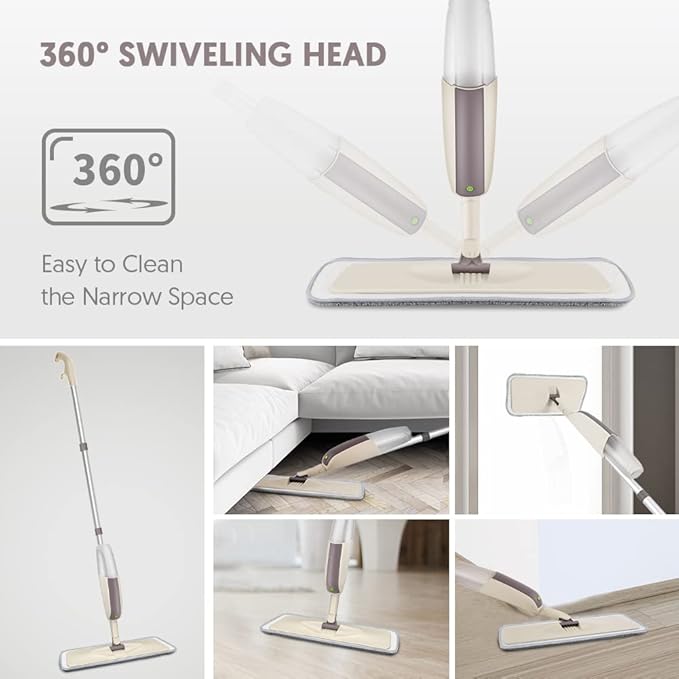 HOMTOYOU Spray Mops for Floor Cleaning: Wet Floor Mop with 3 Washable Microfiber Pads for Hardwood Laminate Wood Vinyl Ceramic Tiles Home Kitchen-NeatNest